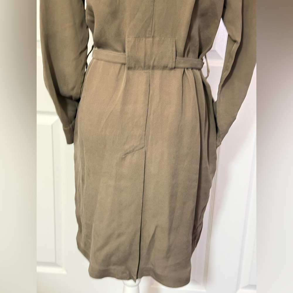 Kenneth Cole Black Label Silk Wrap Dress Coat Taupe Belted Size Small - Picture 8 of 10